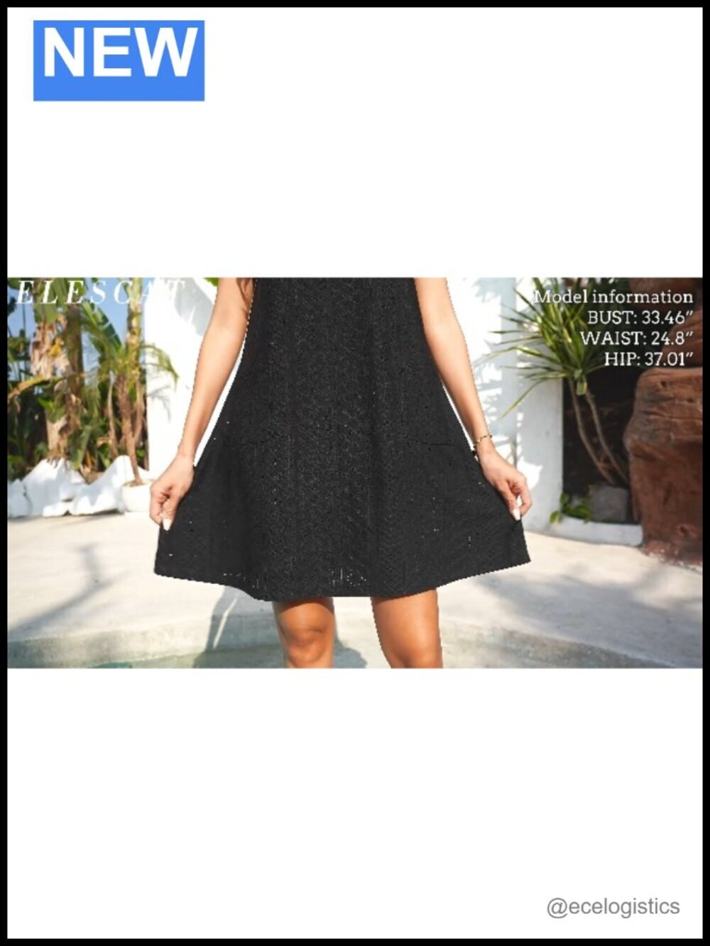 Women's Eyelet Sleeveless Sundress Swim Cover Up with Pockets, A-Line - Picture 6 of 6